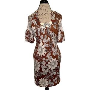 TRINA TURK Women's sz 8/M Daisy Shift Dress BOHO Mini Dress Y2K FALL COLORS